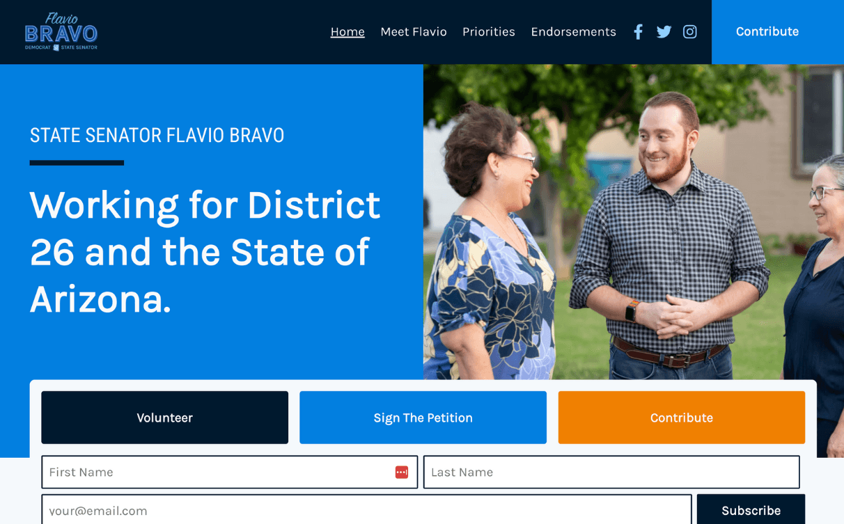 Flavio Bravo for State Senate — Brand & website for a State Senate race